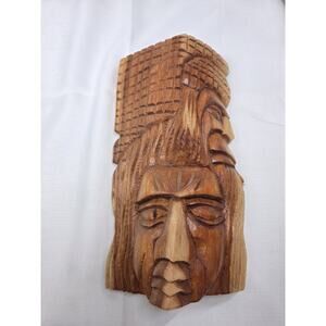 Vintage Hand Carved Wood 10" Tribal Indian Warrior Aztec Decor Folk Art